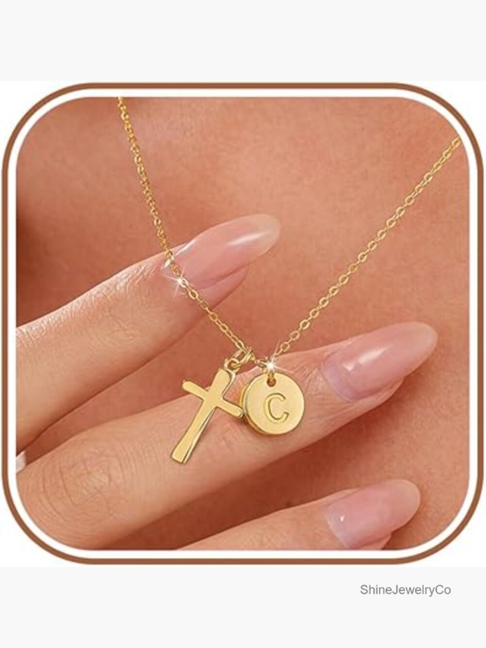 Gold Cross Initial Necklace Sterling Silver Pendant A-Z Letter